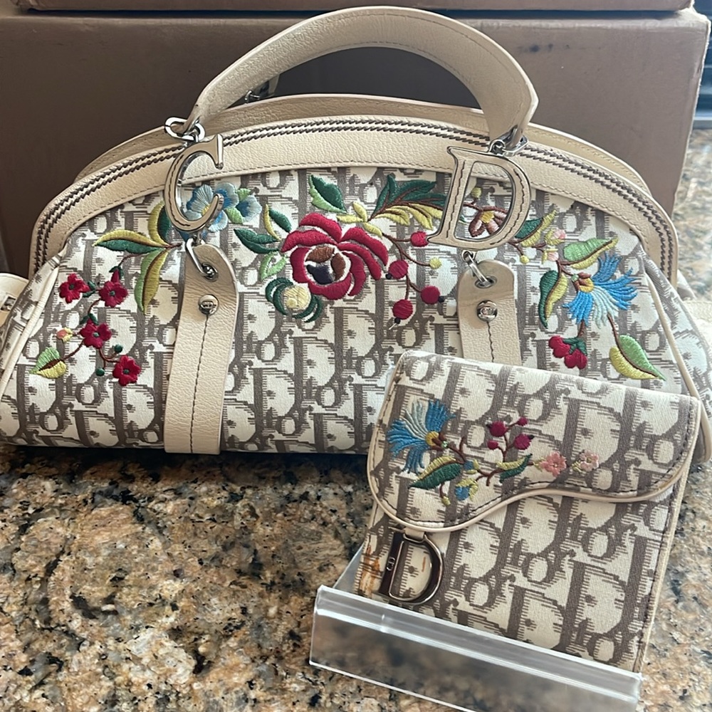DIOR Diorissimo Floral Embroidered Trotter Satchel &